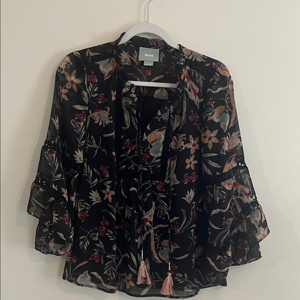 Maeve Dark Romantic Peasant Top Bell Sleeve Floral Autumn Bohemian Weirdieval S